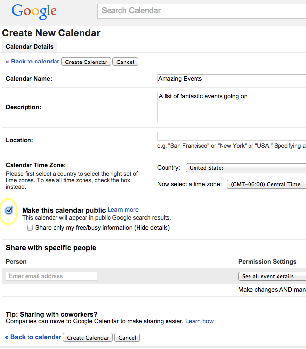 make calendar public